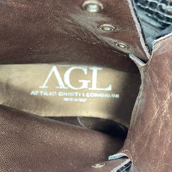 ATTILIO GIUSTI LEOMBRUNI Combat Boot Croc Embossed Patent Leather Size NWOT - Picture 10 of 12